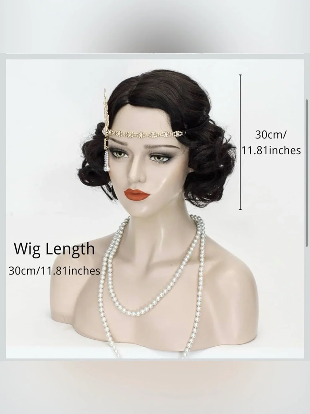 1920s Finger Wave Black Vintage Flapper Wig with Headband Necklace Earrings